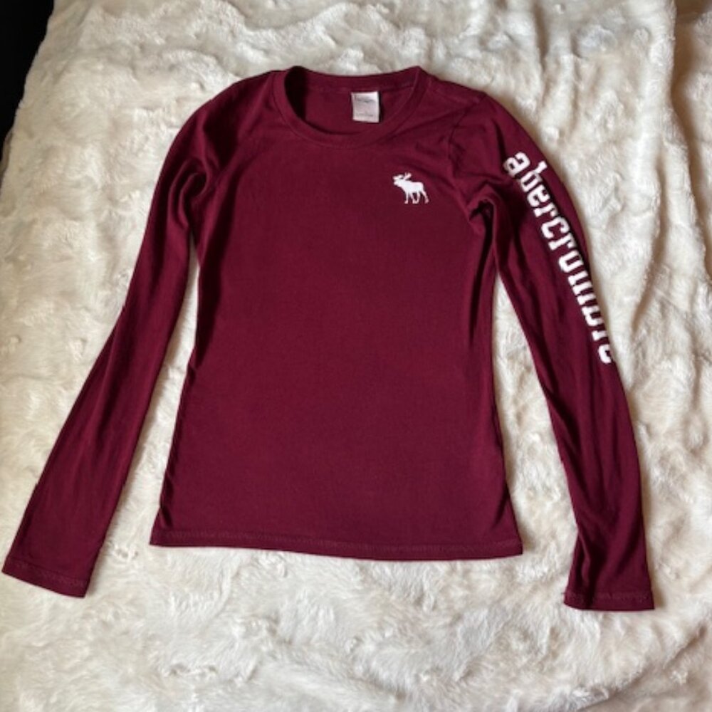 2/$30 Abercrombie Kids Long-Sleeve Moose Logo Burgundy Shirt Girls Size L